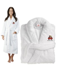 Deluxe Terry cotton with just Married wedding couple car CUSTOM TEXT Embroidery bathrobe